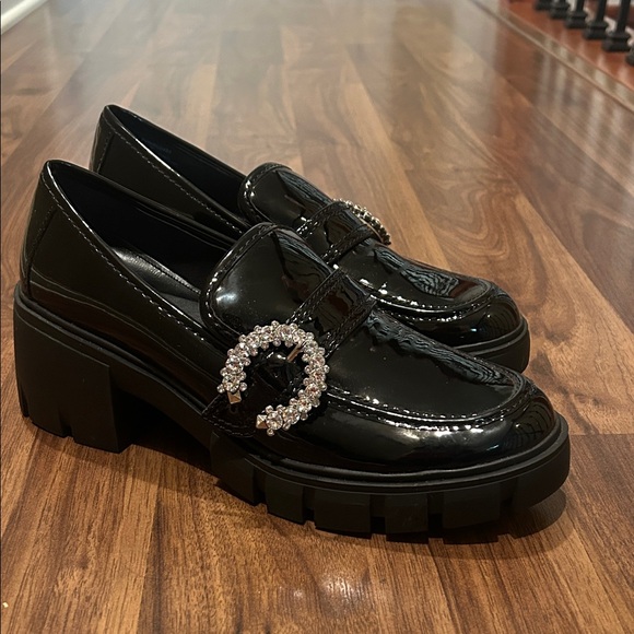 Steve Madden Shoes - Steve Madden Black Patent Loafers with Crystal Buckle